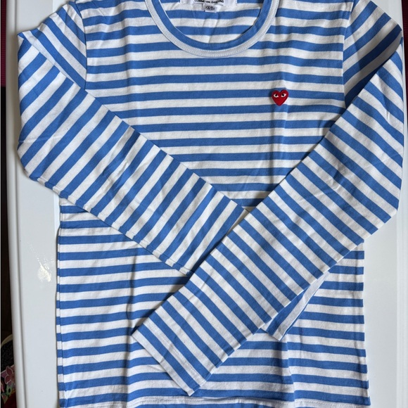Comme des Garcons PLAY Striped Long Sleeve Tee - Blue & White - Picture 4 of 4